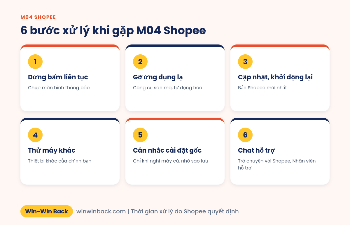 6 bước xử lý khi nhấn Đặt hàng báo lỗi M04