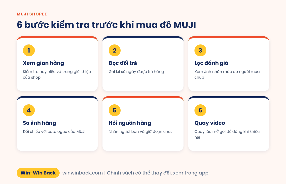 6 bước kiểm tra gian hàng trước khi mua đồ MUJI trên Shopee
