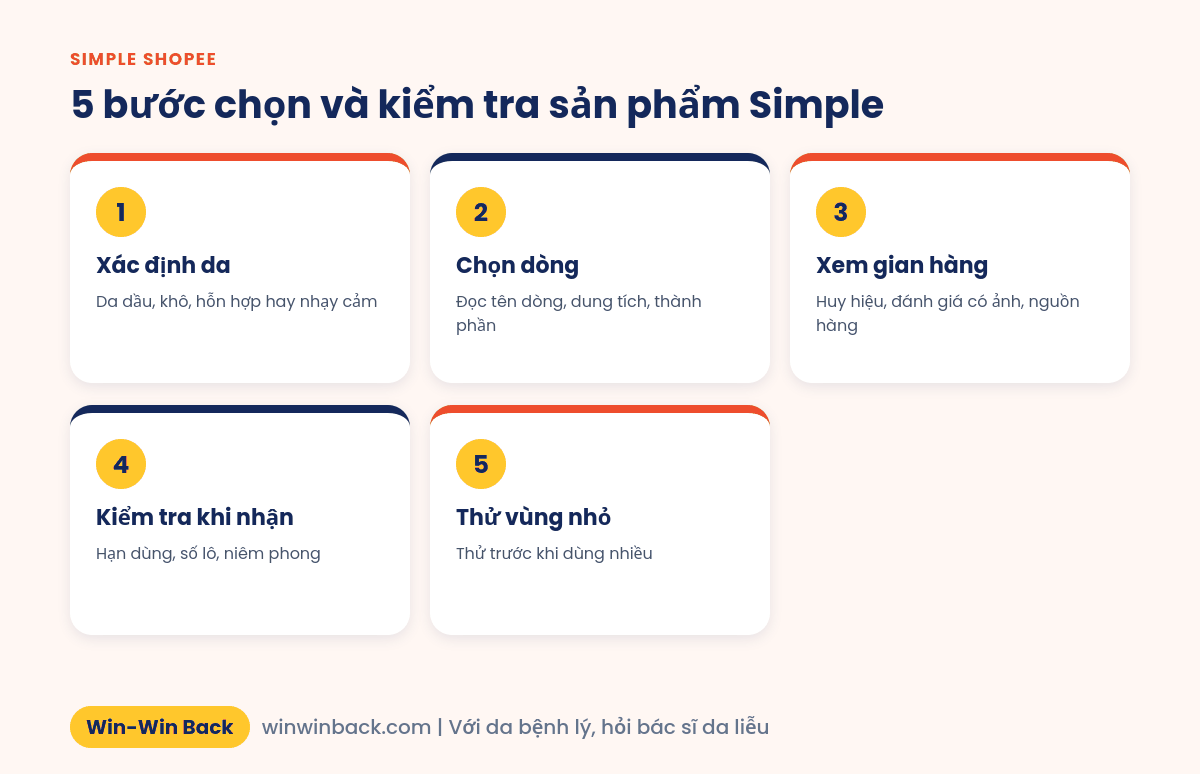 5 bước chọn và kiểm tra sản phẩm chăm sóc da Simple trên Shopee