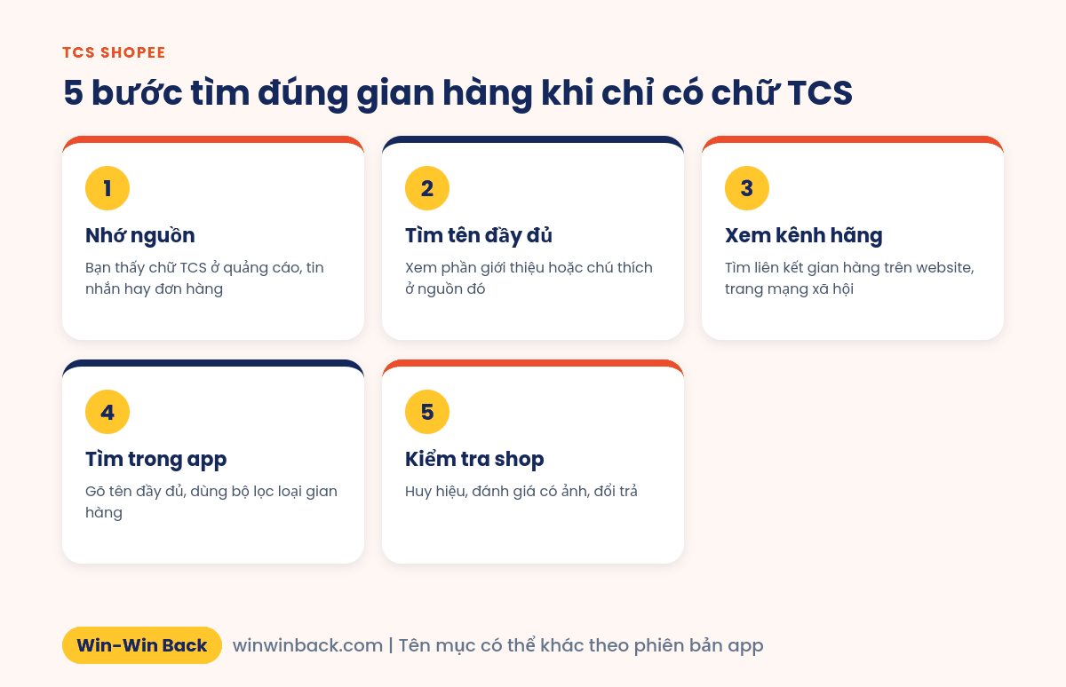 5 bước tìm đúng gian hàng trên Shopee khi chỉ có chữ viết tắt TCS